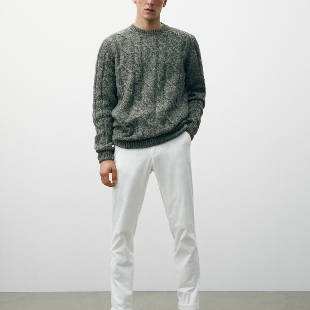 Massimo Dutti Grey Cable-Knit Wool Sweater
